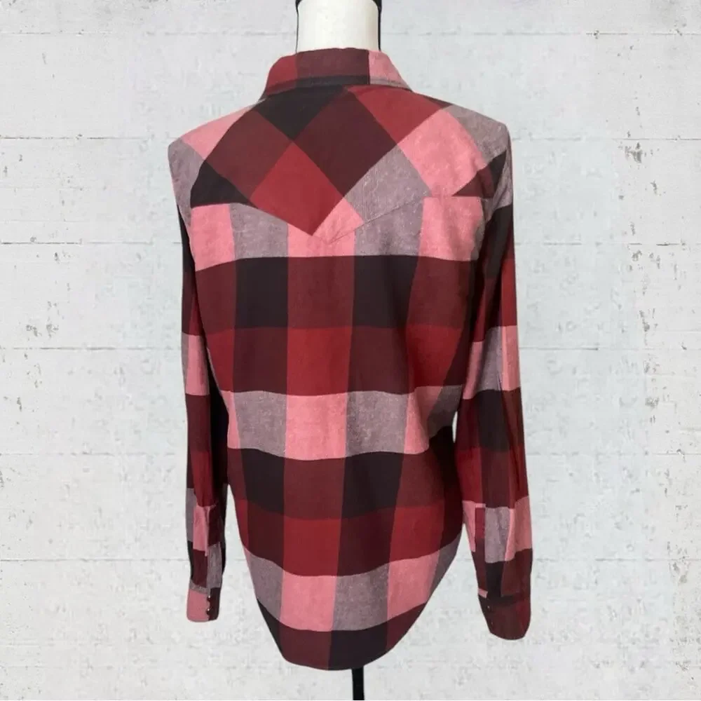 Shyanne Women’s Western Flannel Check Pearl Snap Long Sleeve Shirt Size XL